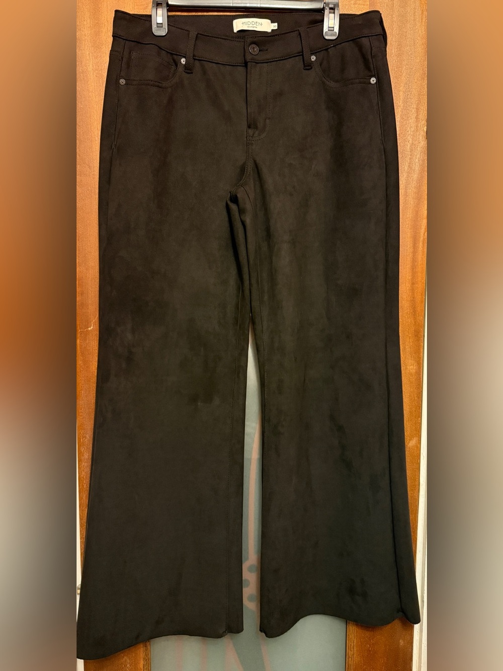 Hidden Jeans Happi Low Rise Suede Stretch Comfort Flare Pants Black Textured-10